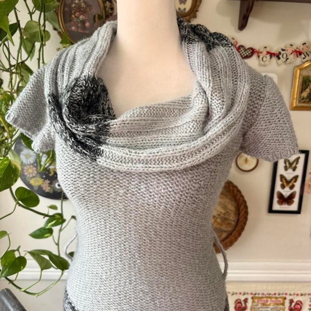 Vintage Y2K Derek Heart‎ Cowl Neck Open Knit Long Blouse Short Sleeve Size M